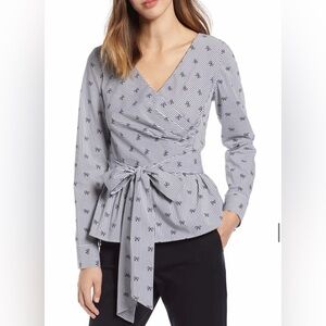 1901 Striped Wrap Blouse with Bow Detail
